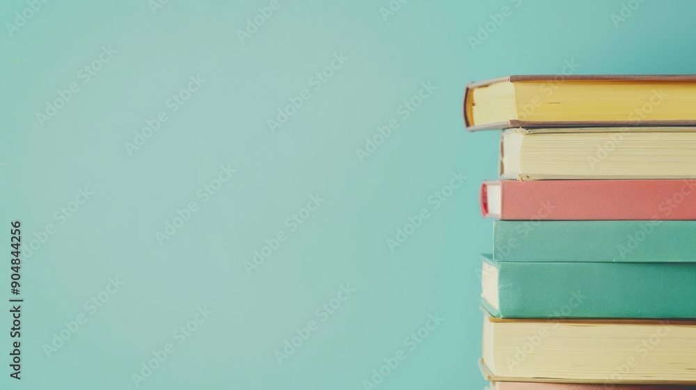 Stack of hardcover books on light background, space for text Stack of hardcover books on light background, space for text