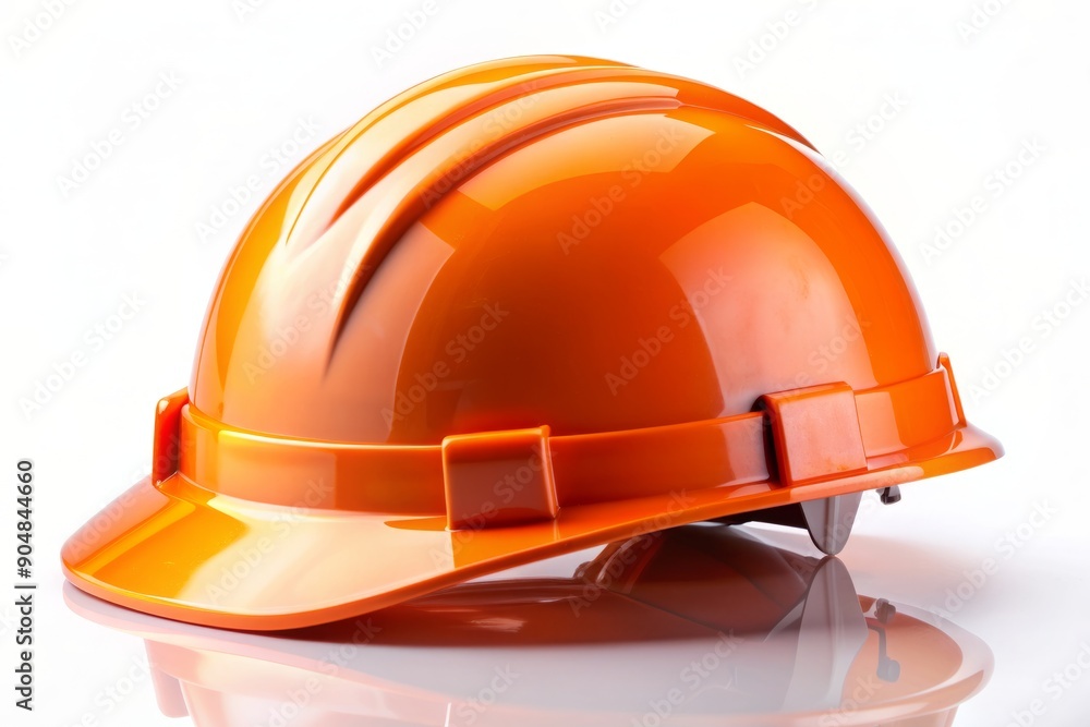Vibrant orange safety helmet with reflective stripes and glossy finish, sitting isolated on a neutral background, ready for industrial or construction themed designs. Vibrant orange safety helmet with reflective stripes and glossy finish, sitting isolated on a neutral background, ready for industrial or construction themed designs.