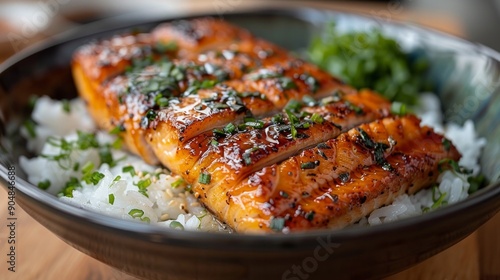 Japanese grilled eel served over rice a lacquered box