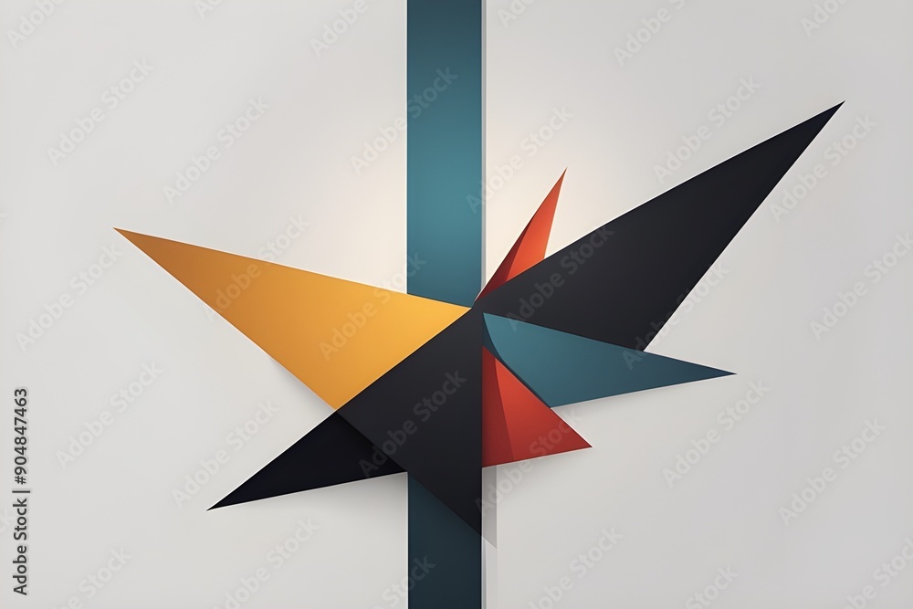 Sharp geometric shapes in red, yellow, black and white, dynamic composition against a white background. Perfect for modern graphic banner. generative ai Sharp geometric shapes in red, yellow, black and white, dynamic composition against a white background. Perfect for modern graphic banner. generative ai