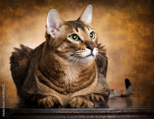 Portrait of a purebred abyssinian cat on a brown background.