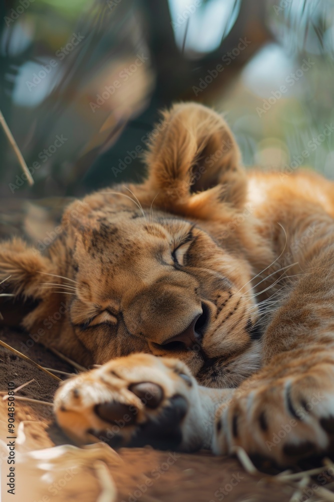 Naklejka premium Lion Cub Sleeping Ground