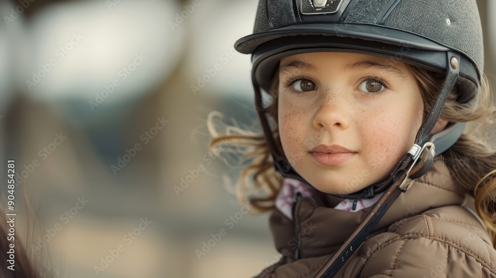 A curious girl's sense of wonder as she explores equitation, her attention momentarily caught by the camera. A curious girl's sense of wonder as she explores equitation, her attention momentarily caught by the camera.