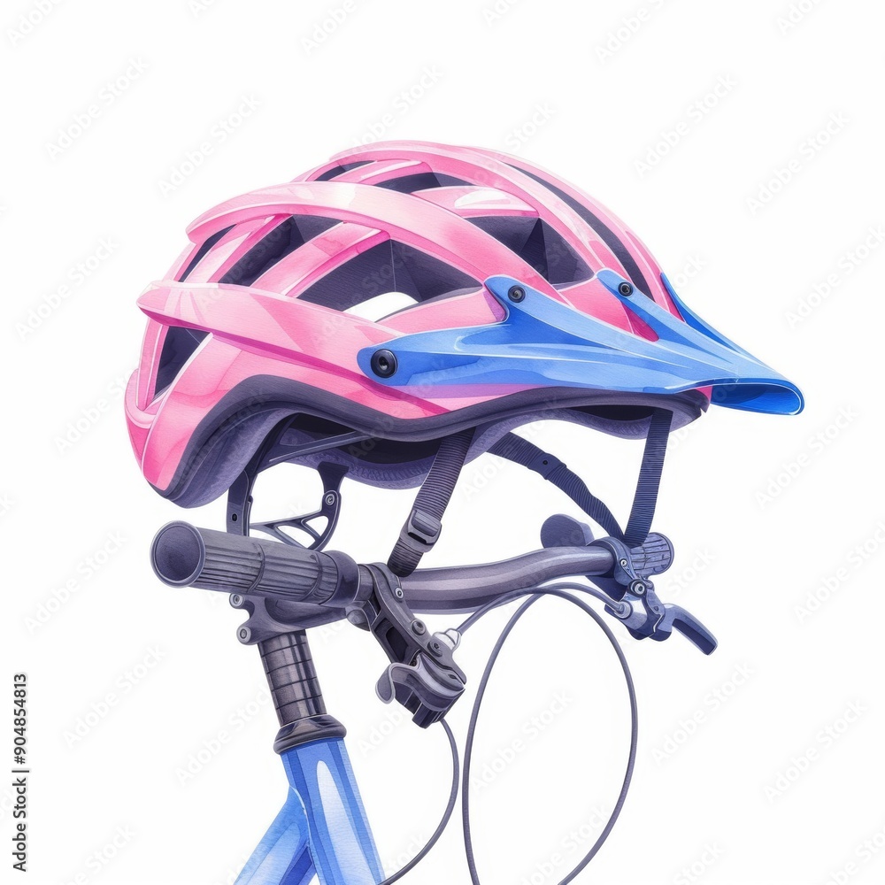 a bicycle helmet with a detailed design, rendered in watercolor style. Isolated on a white background a bicycle helmet with a detailed design, rendered in watercolor style. Isolated on a white background