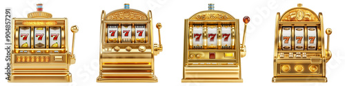 Collection of Shining Golden Slot Machine On Transparent Png Background For Slot Game Advertisements . Generative ai