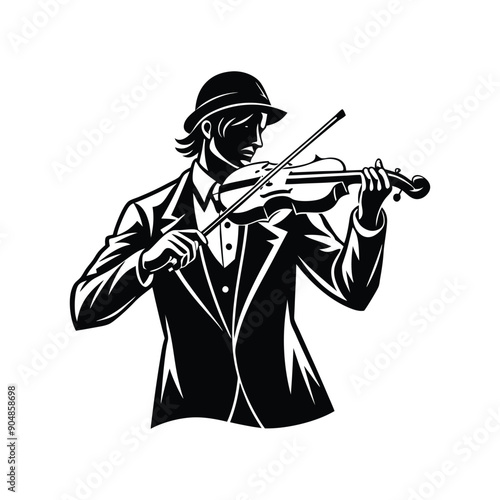 creative man violinist silhouette vector 
