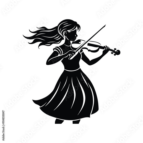 beautiful  girl violinist silhouette vector