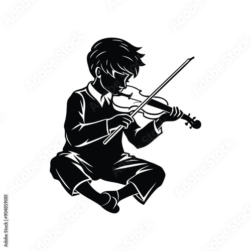 creative sitting boy violinist silhouette