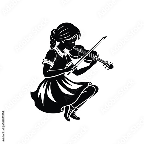 beautiful sitting girl violinist silhouette vector
