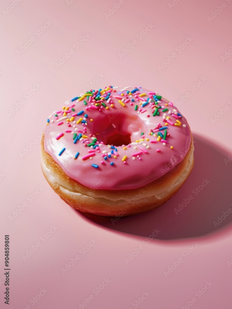 Pink donut with sprinkles Pink donut with sprinkles