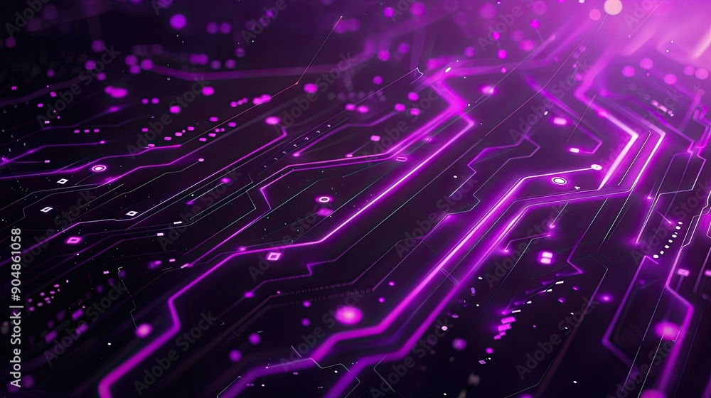 Abstract Purple Circuit Board with Glowing Lines Abstract Purple Circuit Board with Glowing Lines