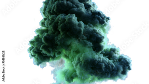 green smoke explosion isolated on white