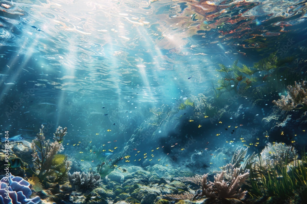 Underwater Coral Reef with Sunbeams Underwater Coral Reef with Sunbeams