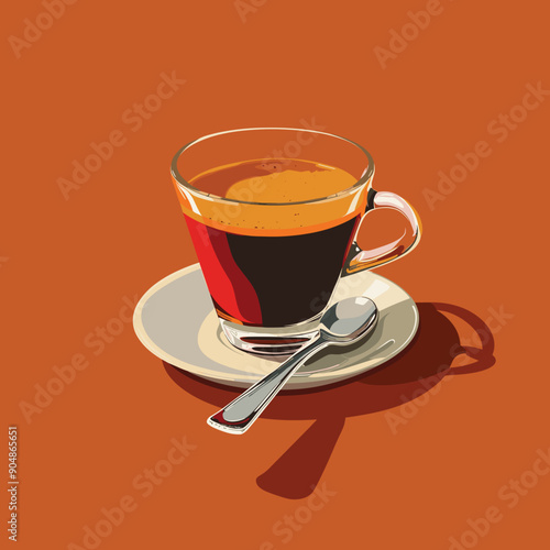 Coffee cup Cuban hot espresso. Cup, saucer, spoon. Watercolor style vector