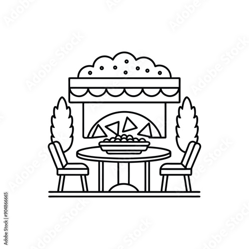line art of a Mexican Restaurant with Enchiladas Vector Illustration
