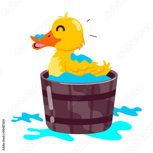 A flat style sticker of duck bathing 

