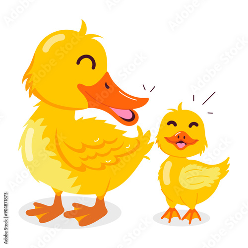 Mother duck with baby, flat style cartoon 

