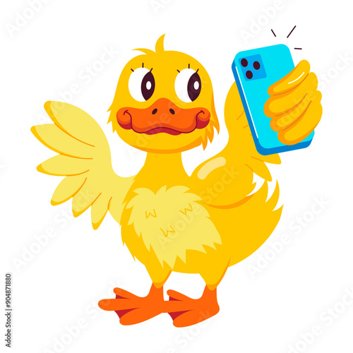 Duck selfie sticker in flat style 


