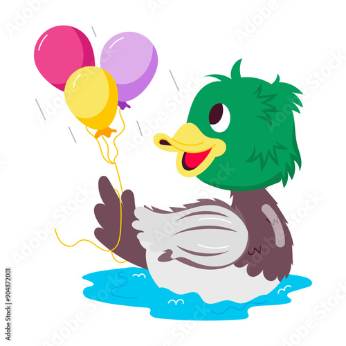 Cartoon style sticker of duck balloons 

