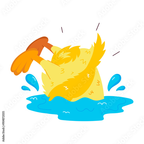Comic style sticker of drowning duck 

