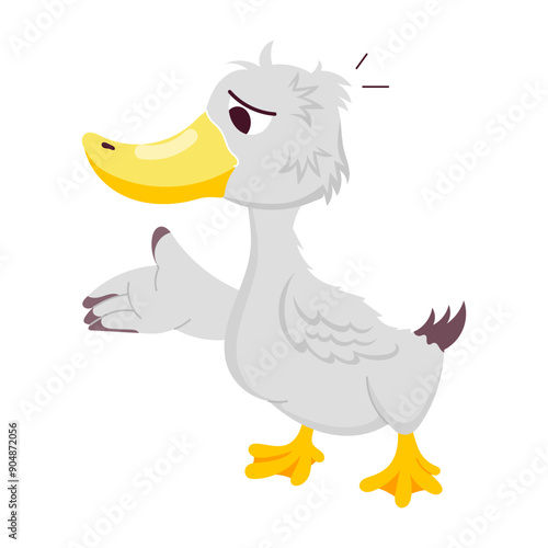 Cartoon style sticker of talking duck 

