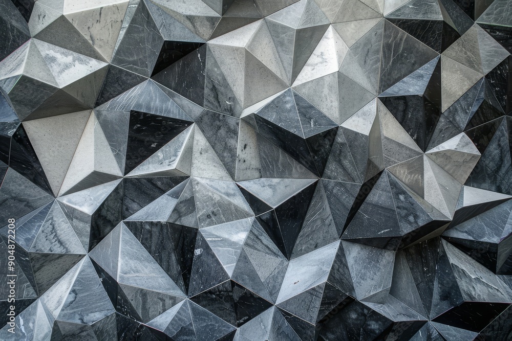 Detailed close-up of a geometric wall design featuring black and white patterns, shapes, and lines, Form a geometric design using various shades of grey Detailed close-up of a geometric wall design featuring black and white patterns, shapes, and lines, Form a geometric design using various shades of grey