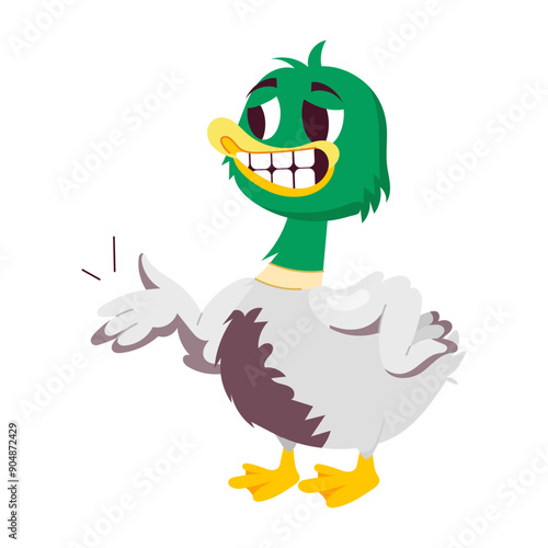 A flat style sticker of worried duck 

