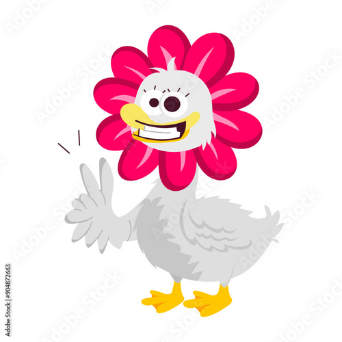 A flat style sticker of funny duckling 

