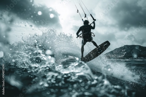 Kitesurfer Soaring Through Waves