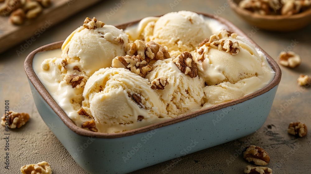 Indulge in this delightful ice cream, where the smooth and creamy base is adorned with the crunchiness of walnuts and the sweetness of rich caramel. Indulge in this delightful ice cream, where the smooth and creamy base is adorned with the crunchiness of walnuts and the sweetness of rich caramel.