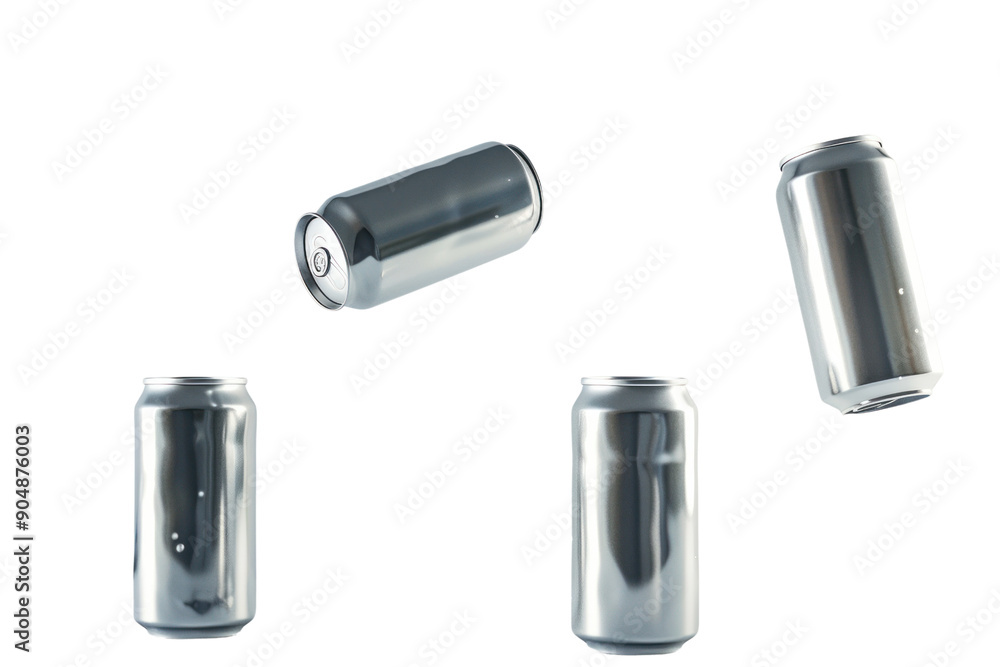 Surreal scene of a silver aluminum can floating in mid-air isolated on a white background. Surreal scene of a silver aluminum can floating in mid-air isolated on a white background.