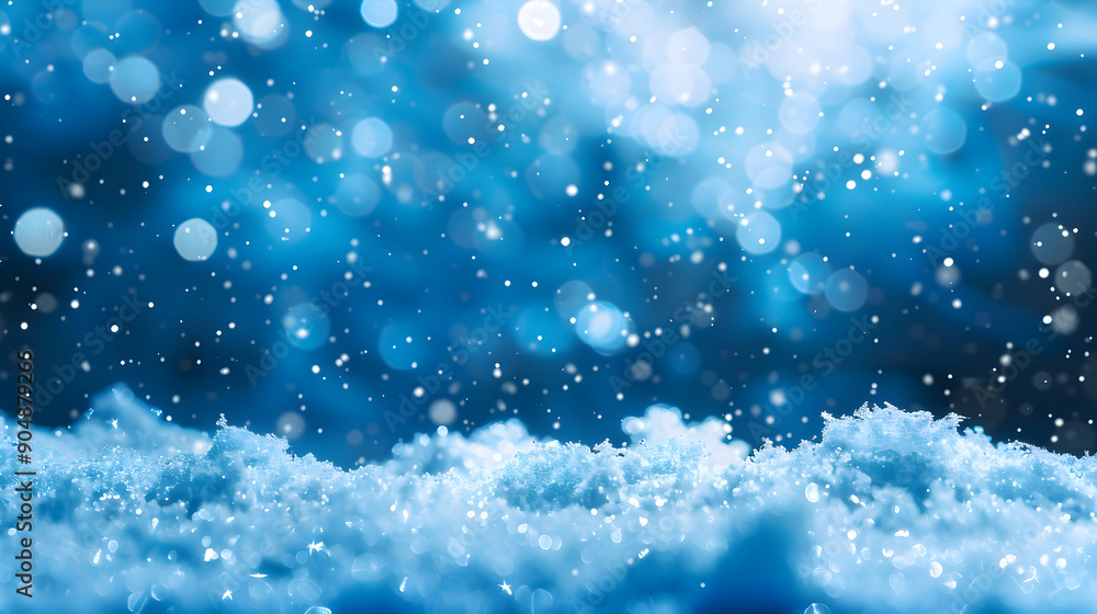 Obraz premium blue merry christmas Ornaments with balls on snowy decorations background,generative ai