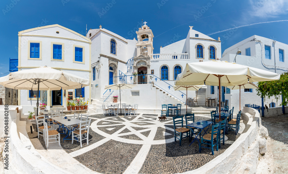 Porta Square of Nikia Village view in Nisyros Island. Nisyros Island popular tourist destination in Aegean Sea.