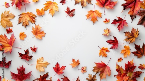 yellow autumn leaves frames on white background for copyspace