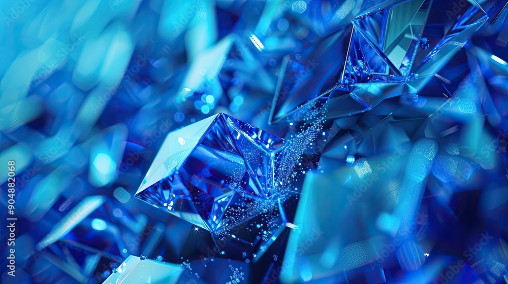 Blue Crystal Abstract with Geometric Shapes and Light Reflections Blue Crystal Abstract with Geometric Shapes and Light Reflections