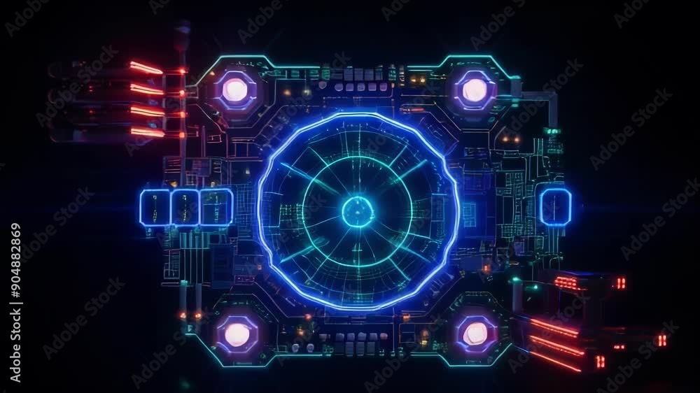 A vibrant, futuristic digital interface with glowing circuits, showcasing advanced technology and animated neon elements A vibrant, futuristic digital interface with glowing circuits, showcasing advanced technology and animated neon elements