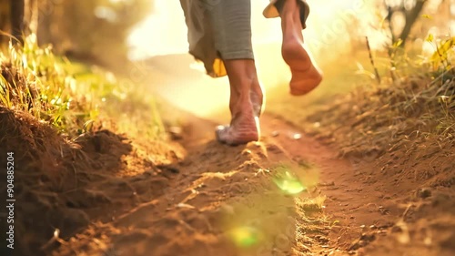 Close-up of Jesus Feet Walking on Dirt Path