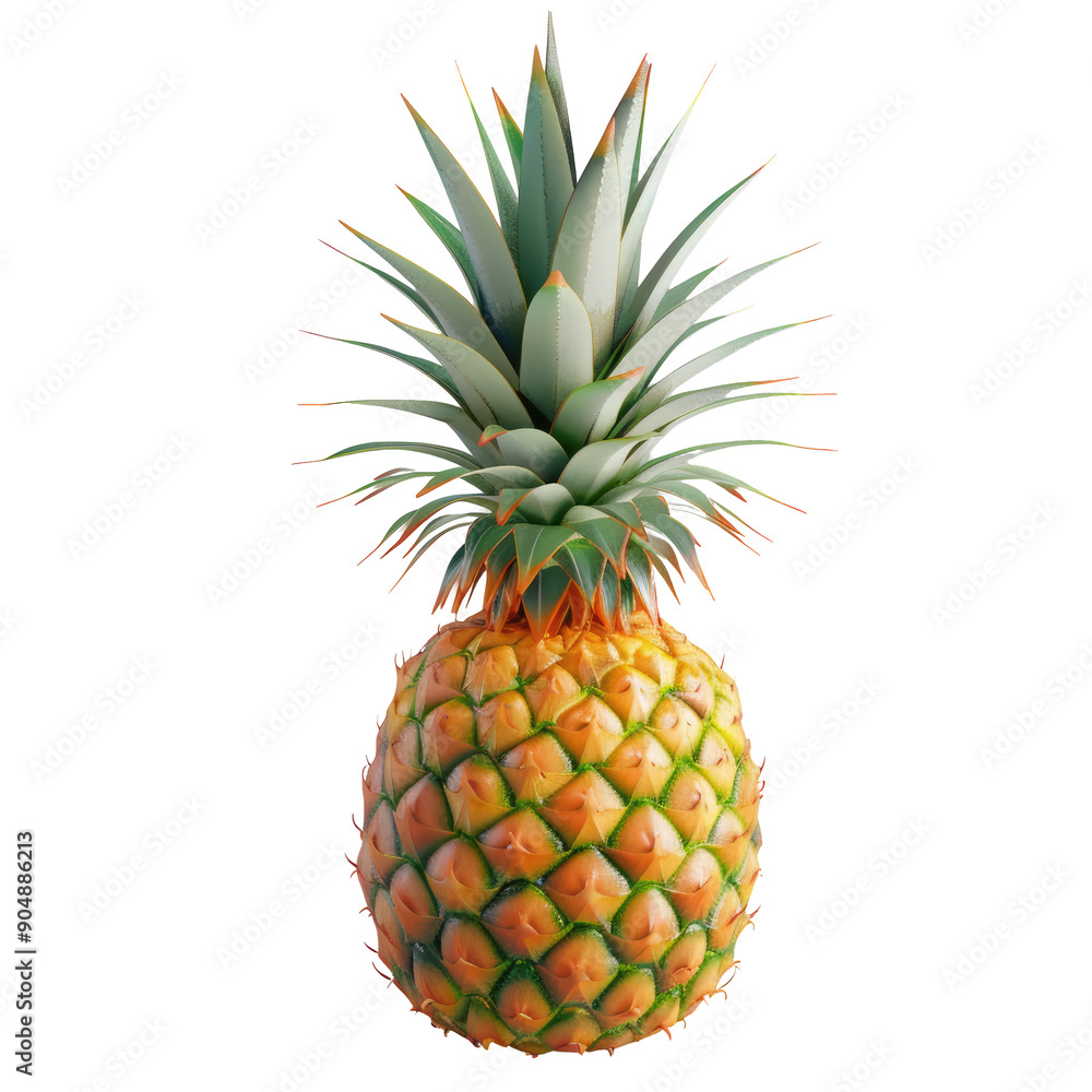 Fototapeta premium transparent background with a ripe pineapple and green leaf