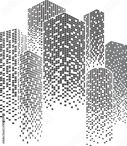 Night city buildings. Cityscape with skyscrapers silhouette. Urban landscape.