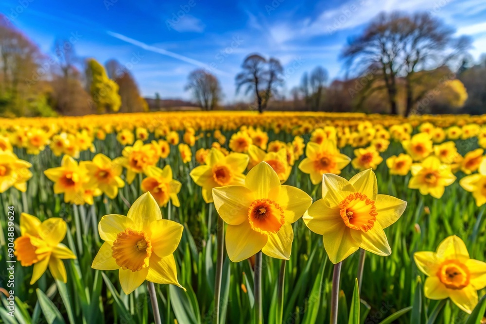 Obraz premium A field of bright yellow daffodils in spring