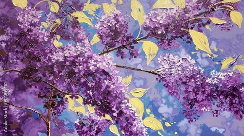 Lush lilac branches with bright purple color photo