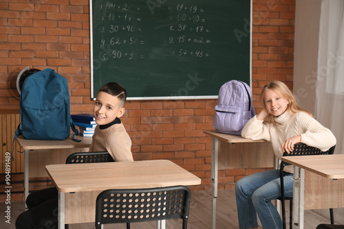 Cute pupils with backpacks ...