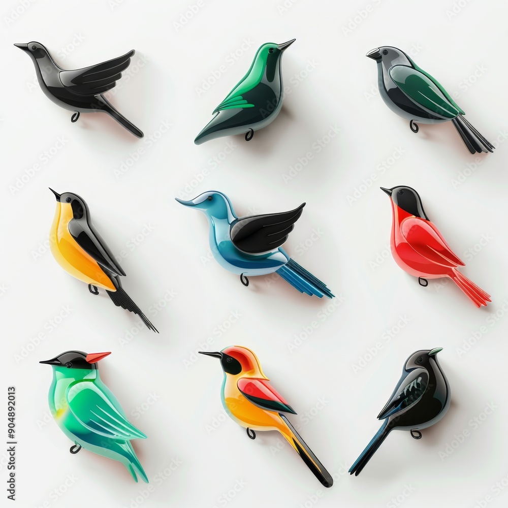 Naklejka premium Bird icon isolated, glossy plastic 3d color birds illustration, realistic style animal, popular bird