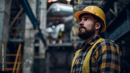  man wearing a hard hat and work clothes, smiling, standing in front of a large piece of industrial machinery.