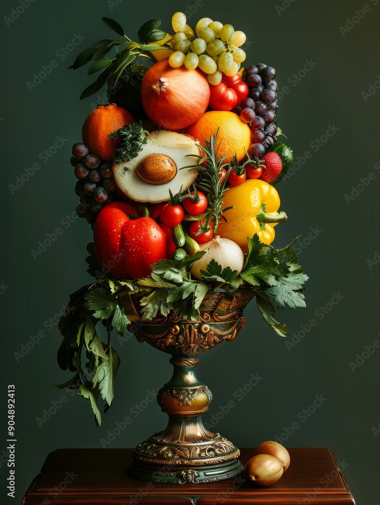 Fototapeta premium Food trophy. Winner's cup made of fruits and vegetables