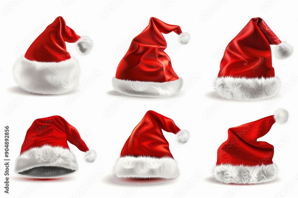 Santa hat icon, christmas hat, santa claus cap , red holiday costume symbol, xmas hat sign on white Santa hat icon, christmas hat, santa claus cap , red holiday costume symbol, xmas hat sign on white