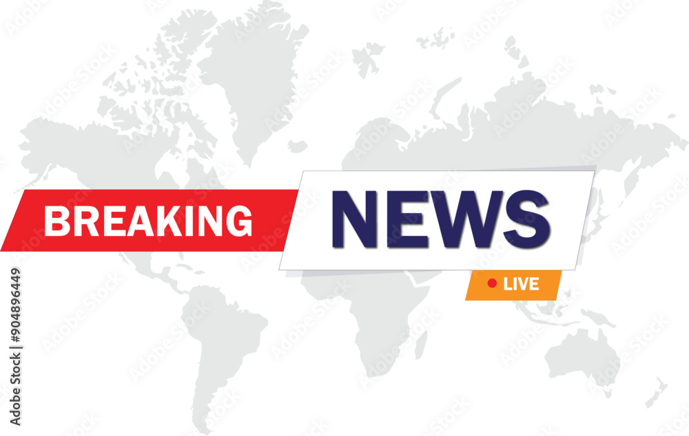 Obraz premium Breaking news template with red badge, Breaking news text on dark blue with earth and world map background, TV News show