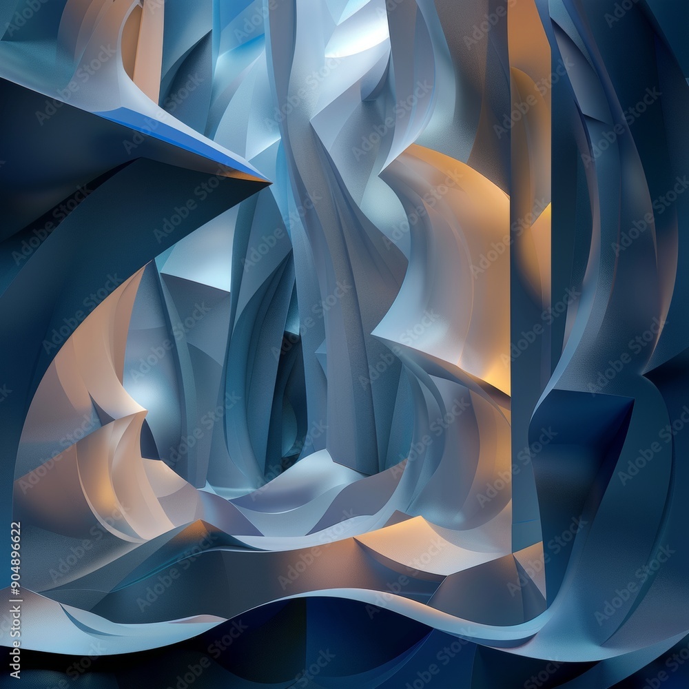 Obraz premium An abstract scene with multiple layers of 3D vector shapes, creating a sense of depth 