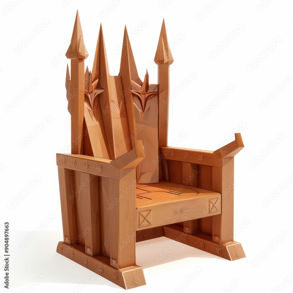 3D Render, Low Poly style of a fantasy wooden throne, on isolated white background, Generative AI 3D Render, Low Poly style of a fantasy wooden throne, on isolated white background, Generative AI