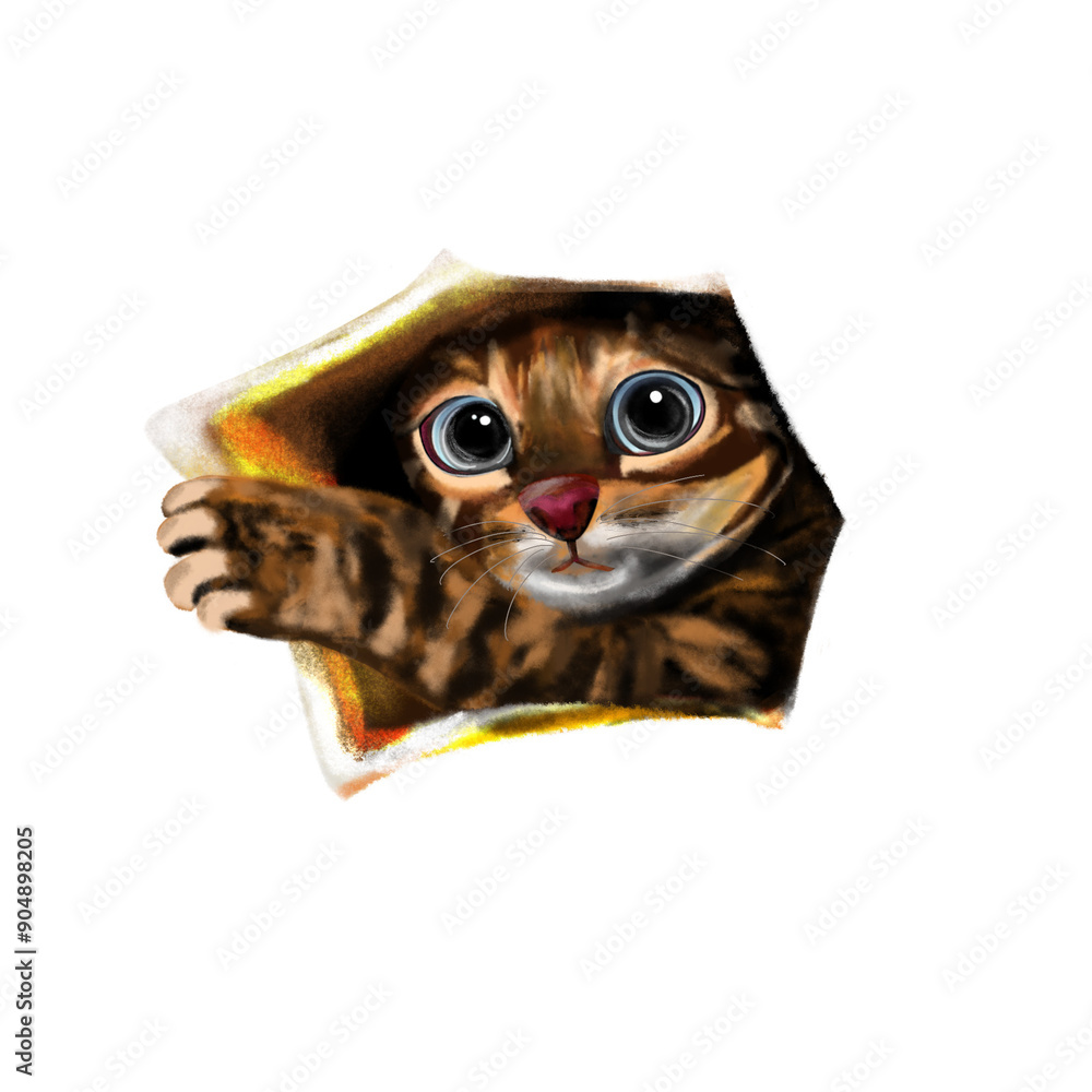 Fototapeta premium Drawing of a cute cat looking out